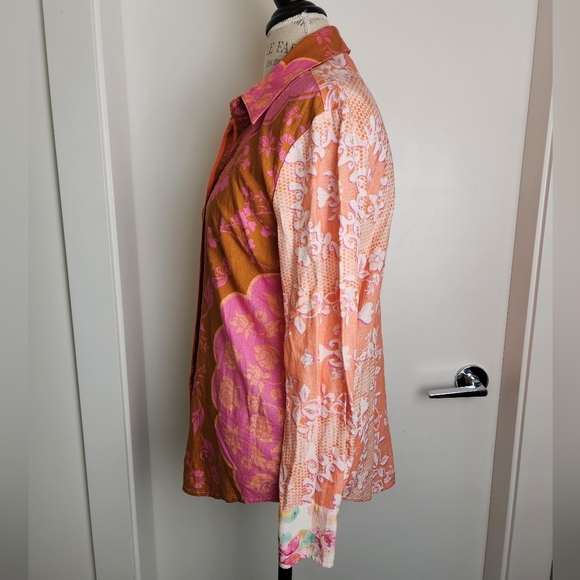 Rachel Zoe Pink Muti Print Linen Blouse - Picture 4 of 13